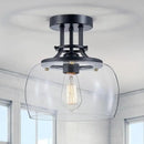 WUZUPS Chandelier Rustic Farmhouse Industrial Round Semi-flushmount Ceiling LED Light Fixture with Clear Glass Shades for Bathroom Kitchen Foyer Entryway, H 10" x W 10", E26 Base, Black by CozyNest Decor