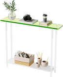 Sleek Modern 2-Tier Acrylic Console Table, 39.4" L x 7.6" W x 31.5" H - Entryway Table for Hallway, Living Room, Sofa Side, Small Spaces (Green) by CozyNest Decor
