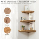 Corner Shelves, Floating Corner Shelf, Set of 2 12inch Solid Oak Wood Wall Shelves, Round End Wall Mount Display Shelf with Wire Hole for Bedroom Kitchen, Living Room by CozyNest Decor