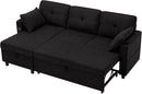 84 Inches Fabric Sectional Sofa w/Pull Out Sofa Bed & Adjustable Back, Tufted L Shaped Couch w/Storage Chaise, Sleeper Sectional Sofa w/USB Port & Cup Holders for Living Room, Black by CozyNest Decor