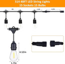 48Ft LED Outdoor String Lights with Dimmer, 15 Edison Bulbs Waterproof Patio String Lights with 4 Brightness Modes Remote Control (Included), Porch Backyard Bistro Decoration by CozyNest Decor
