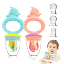 Baby Solids/Frozen Fruit Feeder Pacifier, Infant Teether Toy 4M+, BPA-Free Silicone Pouch & Nipple, Safely Introduce Solids, Teething Relief, 2-Pack (Dolphin - Blue Pink) by TinyTreasures Baby Boutique