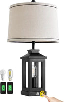 23.75" Retro Farmhouse Black Table Lamp for Living Room Bedroom Nightstand Single Pack Touch Control Bedside Nightlight Vintage Modern Lamp with USB C+A Ports and 2 Light Sources by CozyNest Decor