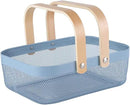 Metal Mesh Steel Basket, Storage Organizer Baskets Garden Harvest Basket Multi-functional Kitchen Fruit Baskets Bin with Wooden Handle for Bathroom Picnic Shopping Decor Cabinet Home, Blue by GreenHaven Gardens