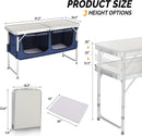 Outvita Portable Camping Table with Storage, Outdoor Aluminum Folding Camping Table with 3 Adjustable Height, Foldable Camp Tables for Backyards BBQ Party Picnic Beach Indoor, White by GreenHaven Gardens