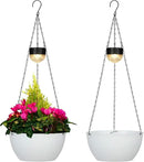 2 Packs Solar Hanging Basket Planters for Plants Outdoor, Self Watering White Flower Plants Pots with Solar Light Drainer for Balcony Patio Garden Outdoor Decoration by CozyNest Decor