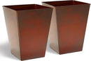 KOL 18''H. Bright Glazed Planter with Drainage Hole, Set of 2, Galvanized Steel Planter Pots for Indoor & Outdoor Use, Decorative Flower Plant Pots for Front Porch, Patio, Deck - Reddish Brown by CozyNest Decor