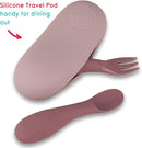Baby Cutlery with Case - Baby Spoon & Fork Set, Self Feeding Cutlery, Silicone, 6+ Months, Pink by TinyTreasures Baby Boutique