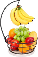 Livabber Countertop Fruit Basket Bowl with Banana Hanger, Modern Standing Fruit Vegetable Bowl Storage, with Banana Tree Holder for Kitchen Dinning Table (Round Marble, Black) by CozyNest Decor