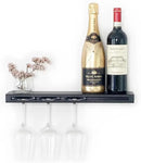 Wall Mounted Wine Rack – Metal Floating Bar Shelf with Bottle and Glass Holder, Holds 5 Bottles and 4-6 Glasses by CozyNest Decor