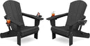 KINGYES Folding Adirondack Chair Set of 2, Dual Cup Holders & All-Weather HDPE, Wood-Like Patio Chair for Backyard, Camping, Pool & Fire Pit, Black by GreenHaven Gardens
