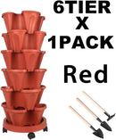 Vertical Planter 6 Tier Stackable Planters Garden Planters Strawberry Herb Flower and Vegetable Planter Indoor Outdoor Gardening Pots with Removable Wheels and Tools by CozyNest Decor