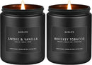 2 Pack Candle | Smoke & Vanilla + Whiskey Tobacco - Candles for Men - Masculine Candle, Soy Candles for Home Scented - Gifts for Men, Home Fragrance Manly Gifts - Each of 7oz