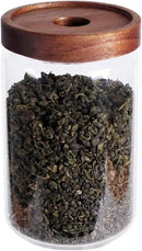 Glass Tea Canister, 25 FL OZ/ 750ml Bulk Food Storage Jar with Airtight Acacia Lid, Glass Food Container for Loose Leaf Tea, Coffee Bean(6 inch high) by CozyNest Decor
