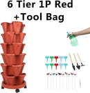 Vertical Planter, 6 Tier Stackable Strawberry Planter with Garden Tool Set, Movable Indoor/Outdoor Garden Herb Pot for Growing Vegetables and Succulents, Red by CozyNest Decor