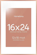 Homeforia 16x24 Picture Frame Rose Gold, High End Metal 16x24 Poster Frames with Mat 12x18 inch Photo, 16 x 24 Rose Gold Frame Matted to 12 by 18 Print, 24x16 Frame, Tempered Glass, Wall Kit, Set of 1 by CozyNest Decor