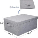 HOONEX Linen Foldable Storage Bins with Lids, 2 Pack, Storage Boxes with Carrying Handles and Sturdy Heavy Cardboard, 16.5" L x 11.8" W x 7.5" H for Shoes, Books, Clothes, Light Grey by CozyNest Decor