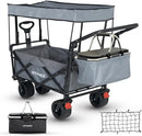 SKYMANOR Collapsible Wagon with Removable Canopy, 3-in-1 Heavy Duty Garden Cart with Big All-Terrain Wheels, Brakes, Adjustable Push Pull Handle, Cooler Bag, 300LBS Wagon Cart for Camping (Grey) by GreenHaven Gardens