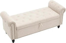 Furniliving 55” End of Bed Bench, Bedroom Bench with Button-Tufted, Large Upholstered Storage Ottoman Entryway Bench with Storage Shoe Cabinet Bench, for Bedroom, Linen, Camel by CozyNest Decor