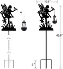 Solar Angel with Butterfly Garden Stakes Outdoor Decor Metal Angel Holding Solar Lantern Decorative Garden Metal Stakes Outdoor Flower Silhouette Stakes