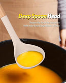 Silicone Pasta Fork and Ladle Spoon Set with Wooden Handle, Heat Resistant Non Stick Kitchen Utensils for Cooking, Stirring, Serving Spaghetti, Soup, Sauce(KHAKI) by CozyNest Decor