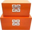 Galt International Storage Boxes - Large & Small Decorative Storage Box w/Hinged Lid - Classic Design Wood Decor Boxes with Geometric Opening Clasp - Home & Office Storage - Set of 2 (Orange) by CozyNest Decor