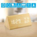 OCT17 Wooden Alarm Clock, Wood Alarm Clock Smart LED Digital Clock for Bedroom/desks, Upgraded with Time Temperature, Adjustable Brightness and Voice Control, Humidity Displaying - Bamboo by CozyNest Decor