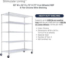 60"x24"x72" PRIME HEAVY DUTY Chrome 5-Tier Wire Shelving NSF 3000 LBS MAX Capacity Storage Rack for Commercial, School, Home, Garage, Warehouse, Industrial, and Hospital Uses (with Wheels) by CozyNest Decor