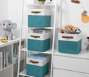 HNZIGE Fabric Storage Cube Bins Baskets for Organizing, 11 inch Cube Storage Bins, Set of 4, Collapsible Storage Bin with Handles, Closet Organizers and Storage Home Toy Nursery Bedroom(White Teal) by TinyTreasures Baby Boutique