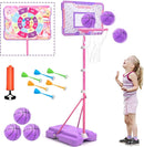 Meland Kids Basketball Hoop, Pink Basketball Hoop for Kids Toddler Basketball Hoop Outdoor & Indoor with Dart Board, Adjustable Height 3.4-6.2FT Birthday Gift Toys for Girls 3 4 5 6 7 8 Years Old by TinyTreasures Baby Boutique