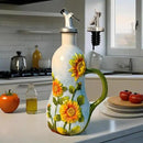 18 Oz Hand Painted Relief Ceramic Olive Oil Bottle Dispenser for Kitchen, Oil and Vinegar Bottle, Seasoning Bottle with Stainless Steel Nozzle, 540mL Oil Container with Handle for Cooking, Light Proof by CozyNest Decor
