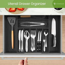 Purawood Bamboo Drawer Organizer - Expandable Silverware Organizer & Utensil Organizer, Cutlery Tray with Dividers, 7-9 Slots - Premium Kitchen Drawer Organizer for Utensils & Flatware (Black) by CozyNest Decor