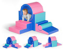 Lischwert Foam Climbing Blocks for Toddlers 1-3, 5pcs Soft Play Set with Tunnel Crawling Exploration Toys, Indoor Infant Safe Blocks for Baby Gym & Toddler Playground - Blue Pink by TinyTreasures Baby Boutique