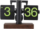 Flip Desk Clock, Retro Vintage Flip Desk Table Clock, Digital Sided Large Numbers Mechanical Flip Clock Wood Base for Living Room, Study Room and Office（Frosted Black） by CozyNest Decor
