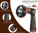 FANHAO Garden Hose Nozzle, 100% Heavy Duty Metal Water Hose Sprayer with 8 Spray Patterns, High Pressure Water Nozzle with Thumb Control, On Off Valve for Watering Plants, Washing Cars & Pets, Brown by GreenHaven Gardens