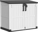Vixzen 233 Gallon Larger Outdoor Deck Box,Lockable Resin Waterproof Storage Box,UV Resistant,Weather Resistance,Outside Storage Bin for Gardening Tools,Pool Supplies, Black and White by CozyNest Decor