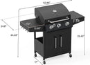ROVSUN 3-Burner Propane Gas BBQ Grill with Side Burner & Enameled Cast Iron Grates, 46,000 BTU Barbecue Grill with Wheels for Outdoor Patio Backyard Cooking Grilling, Black by GreenHaven Gardens