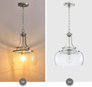 WUZUPS Chandelier Rustic Farmhouse Industrial Round Ceiling Pendant LED Light Fixture with Clear Glass Shades for Dining Room Kitchen Island Foyer Entryway, H 17" x W 13.4", E26 Base, Brushed Nickel by CozyNest Decor