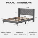 King Size Bed Frame with LED Lights, Upholstered Bed Frame with Wingback Diamond Tufted Headboard, Wood Slats Support, Noise-Free, Easy Assembly, No Box Spring Needed, Grey by CozyNest Decor