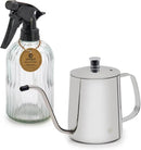 OFFIDIX Watering Can for Indoor Plants,Long Spout Metal Stainless Steel 21 oz/600 ml Watering Can with 14 oz/400ml Glass Plant Mister Spray Bottle for House Plant Bonsai by GreenHaven Gardens
