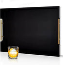22 Inch Rectangle Black Ottoman Tray with Gold Metal Handles, Extra Large Wooden Serving Tray for Living Room, Coffee Table, Kitchen & Hosting by CozyNest Decor