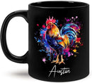 Customized Name Rooster Coffee Mug - Gift for Men Women, Personalized Black Cup, Unique Chicken Ceramic 11oz 15oz, Funny Colorful Themed by CozyNest Decor