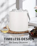 Insulated Ice Bucket with Silicone Lid, Scoop, Tongs & Strainer, 3L Stainless Steel Double Wall Ice Buckets for Parties & Cocktail Bar, Champagne Ice Bucket with Lid for Freezer, Ivory by CozyNest Decor