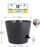 12 inch Large Self Watering Pots for Indoor Outdoor Plants, Flower Plant Pots with Mesh Drainage Holes for Garden House Plants, Plastic Planters with Reservoir for Home Decor, Black by GreenHaven Gardens