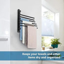 Space Saving Towel Rack JSVER Black Space Saving Towel Holder, Towel Rack Wall Mounted, Swivel Hand Towel Holder, 6-Arms Towel Bar, Towel Racks for Bathroom by CozyNest Decor