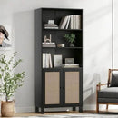 Tall Bookshelf, 5-Tier Book Shelf with 2 Rattan Doors, Freestanding Bookcase Display Shelves with Large Storage, Book Case for Living Room, Office, Study, Bedroom, 70.9 Inch by CozyNest Decor