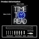 Time To Read Neon Sign Read Books Neon Light White Letter LED Signs Blue Clock Neon Read Light Up Sign for Bedroom Classroom Library Reading Corner Bookstore Decor by CozyNest Decor