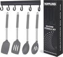5-Piece Silicone Kitchen Tool Set, BPA-Free, Heat-Resistant, Non-Stick & Dishwasher-Safe, with Slotted/Solid Spoons & Spatulas for Frying, Mixing, Draining – Includes Multi-Purpose Serving Hook(Gray) by CozyNest Decor