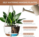 12 Inch Hanging Baskets for Plants Outdoor, Hanging Planters for Indoor Outdoor Plants, Hanging Planter with Self Watering, Hanging Flower Pots (White Planter with Macrame + Iron Hangers) by GreenHaven Gardens