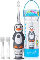 brush-baby WildOnes Kids Electric Rechargeable Toothbrush Penguin, 1 Handle, 3 Brush Heads, USB Charging Cable, for Ages 0-10 (Penguin) by TinyTreasures Baby Boutique